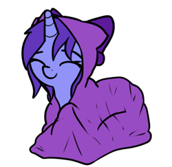 Size: 405x393 | Tagged: safe, artist:neuro, oc, oc only, oc:seafood dinner, pony, unicorn, blanket, eyes closed, female, horn, mare, simple background, solo, transparent background, unicorn oc