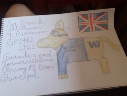 Size: 4128x3096 | Tagged: safe, artist:super coyote 1804, derpibooru import, pony, colored pencil drawing, formula 1, great britain, photo, ponified, sir frank williams, solo, traditional art, united kingdom, williams f1, williams racing