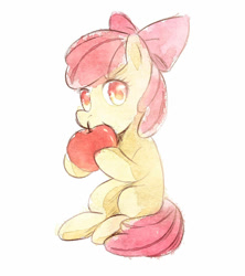 Size: 500x563 | Tagged: safe, artist:91268319, derpibooru import, apple bloom, earth pony, pony, apple, female, filly, foal, food, solo