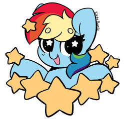 Size: 3344x3192 | Tagged: safe, artist:kittyrosie, derpibooru import, rainbow dash, pegasus, pony, blushing, cute, dashabetes, female, mare, open mouth, open smile, simple background, smiling, solo, stars, white background