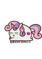 Size: 1000x1414 | Tagged: safe, artist:1395088159, derpibooru import, part of a set, sweetie belle, pony, unicorn, ><, chubbie, eyes closed, female, filly, foal, simple background, solo, white background