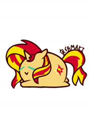 Size: 1000x1414 | Tagged: safe, artist:1395088159, derpibooru import, part of a set, sunset shimmer, pony, unicorn, chubbie, eyes closed, female, simple background, solo, white background
