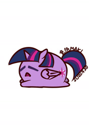 Size: 1000x1414 | Tagged: safe, artist:1395088159, derpibooru import, part of a set, twilight sparkle, twilight sparkle (alicorn), alicorn, pony, chubbie, eyes closed, female, lying, ponyloaf, prone, simple background, solo, white background