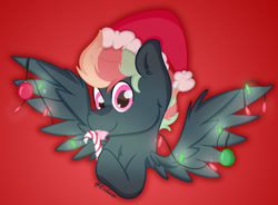 Size: 1024x752 | Tagged: safe, artist:exobass, derpibooru import, oc, oc:treading step, pegasus, pony, candy, candy cane, christmas, christmas lights, food, hat, holiday, lights, male, solo