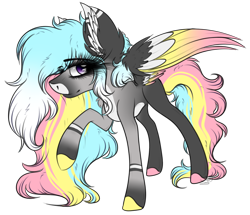 Size: 3261x2801 | Tagged: safe, artist:beamybutt, derpibooru import, oc, oc only, pegasus, pony, ear fluff, ears, eyelashes, female, mare, multicolored hair, pegasus oc, rainbow hair, raised hoof, raised leg, simple background, smiling, solo, transparent background, wings