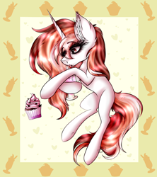 Size: 4000x4500 | Tagged: safe, artist:beamybutt, derpibooru import, oc, oc only, pony, unicorn, abstract background, cupcake, ear fluff, ears, female, food, horn, mare, unicorn oc