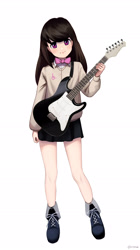 Size: 1500x2687 | Tagged: safe, artist:mrscroup, derpibooru import, octavia melody, human, bowtie, clothes, electric guitar, female, guitar, humanized, looking at you, musical instrument, rocktavia, simple background, skirt, solo, white background
