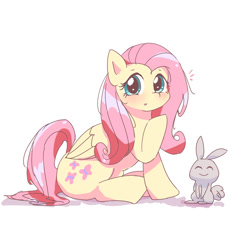 Size: 1100x1000 | Tagged: safe, artist:leo19969525, derpibooru import, angel bunny, fluttershy, pegasus, pony, rabbit, animal, blushing, cute, duo, female, looking at you, shyabetes, simple background, sitting, white background