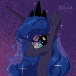 Size: 1920x1920 | Tagged: safe, alternate version, artist:duvivi, derpibooru import, princess luna, alicorn, pony, smiling, solo, sparkles