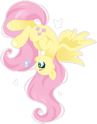 Size: 1686x2164 | Tagged: safe, artist:cinnamontee, derpibooru import, fluttershy, butterfly, pegasus, pony, cute, shyabetes, simple background, solo, transparent background, upside down