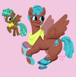 Size: 1620x1641 | Tagged: safe, artist:immunefox, derpibooru import, spur, pegasus, pony, growing up is hard to do, bandana, boots, clothes, digital art, fanart, flying, shading, shoes, simple background, solo