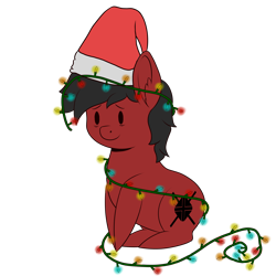 Size: 2160x2160 | Tagged: safe, artist:darmetyt, derpibooru import, oc, oc only, anthro, earth pony, pony, bags under eyes, christmas, christmas lights, hat, holiday, santa hat, simple background, solo, transparent background