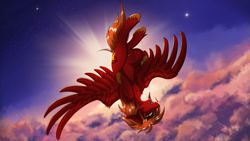 Size: 3840x2160 | Tagged: safe, derpibooru import, oc, oc:crimson sky, pegasus, pony, blood, cloud, falling, male, solo, stars, wings