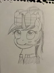 Size: 3024x4032 | Tagged: safe, artist:mkogwheel, derpibooru import, oc, oc:blackjack, fallout equestria, fallout equestria: project horizons, alcohol, fanfic art, head only, pencil drawing, traditional art, whiskey