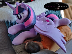 Size: 1280x975 | Tagged: safe, artist:purplenebulastudios, derpibooru import, twilight sparkle, twilight sparkle (alicorn), alicorn, human, pony, irl, irl human, life size, photo, plushie