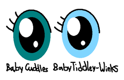 Size: 486x317 | Tagged: safe, artist:richup65, derpibooru import, baby cuddles, baby tiddlywinks, g1, eye, eyelashes, eyes, simple background, white background