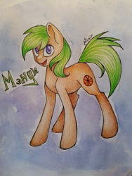 Size: 480x640 | Tagged: safe, artist:avonir, derpibooru import, oc, oc only, earth pony, pony, cyrillic, earth pony oc, russian, signature, smiling, solo, traditional art