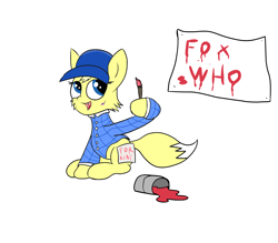Size: 1600x1400 | Tagged: safe, artist:amateur-draw, derpibooru import, oc, oc:foxy whooves, fox, fox pony, hybrid, pony, cap, clothes, fangs, hat, male, painting, plaid shirt, shirt, simple background, solo, species swap, white background