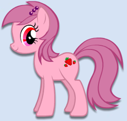Size: 277x264 | Tagged: safe, derpibooru import, oc, oc only, oc:strawberry spice, earth pony, pony, accessories, adventures in ponyville, food, smiling, strawberry