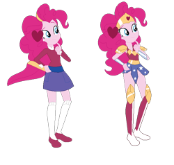 Size: 697x664 | Tagged: safe, artist:sunmint234, derpibooru import, pinkie pie, human, equestria girls, blue, clothes, dc superhero girls, dress, eye, eyes, hair, headband, heart, hero, humanized, shoes, simple background, socks, solo, spoilers for another series, transparent background, wonder woman