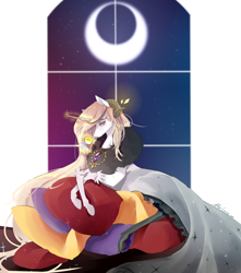 Size: 2300x2600 | Tagged: safe, artist:wuya, derpibooru import, oc, oc only, oc:altini white, pony, unicorn, clothes, dress, drink, levitation, lidded eyes, magic, pillow, telekinesis, window