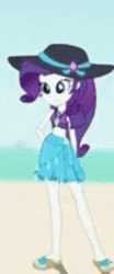 Size: 208x498 | Tagged: safe, derpibooru import, rarity, aww... baby turtles, better together, equestria girls, animated, beach, clothes, cropped, gif, hat, pigeon toed, sandals, sarong, solo focus, sun hat, swimsuit