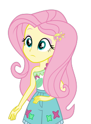 Size: 4000x5447 | Tagged: safe, artist:asrafpie, derpibooru import, fluttershy, better together, equestria girls, spring breakdown, absurd resolution, bare shoulders, eyelashes, eyeshadow, female, frown, makeup, pink hair, simple background, solo, teal eyes, transparent background, vector