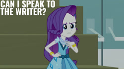 Size: 1280x720 | Tagged: safe, derpibooru import, edit, edited screencap, editor:quoterific, screencap, rarity, equestria girls, friendship games, bracelet, breaking the fourth wall, female, friendship games bloopers, hairpin, jewelry, solo