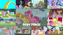 Size: 1280x721 | Tagged: safe, derpibooru import, edit, edited screencap, editor:quoterific, screencap, alula, apple bloom, apple mint, applejack, aura (character), blues, bon bon, carrot top, cherry cola, cherry fizzy, cloud kicker, cotton cloudy, diamond mint, dinky hooves, dizzy twister, golden harvest, lemon hearts, lightning bolt, linky, liza doolots, luckette, lucky clover, lyra heartstrings, mr. waddle, nightjar, noi, noteworthy, orange swirl, petunia, pinkie pie, piña colada, pluto, rarity, ruby pinch, scootaloo, shoeshine, spike, strawberry ice, sweet pop, sweetie belle, sweetie drops, tootsie flute, tornado bolt, twilight sparkle, twilight sparkle (alicorn), twist, white lightning, zippoorwhill, alicorn, dragon, earth pony, pegasus, pony, unicorn, a hearth's warming tail, call of the cutie, crusaders of the lost mark, fame and misfortune, filli vanilli, forever filly, hearth's warming eve (episode), lesson zero, pinkie pride, season 1, season 2, season 3, season 4, season 5, season 6, season 7, slice of life (episode), spike at your service, the cutie pox, the gift of the maud pie, ^^, apple bloom's bow, apple family member, applejack's hat, bow, clothes, cowboy hat, cutie mark crusaders, eyes closed, female, filly, foal, food, hair bow, hat, male, mare, messy mane, open mouth, open smile, ponyville town hall, popcorn, smiling, stallion, sugarcube corner, sweet apple acres, sweet apple acres barn, wall of tags