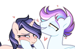 Size: 1232x818 | Tagged: safe, artist:enifersuch, derpibooru import, oc, oc only, base used, bust, cheek squish, choker, eyelashes, female, heart, male, mare, simple background, smiling, squishy cheeks, stallion, transparent background, unamused