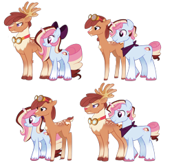 Size: 2049x1965 | Tagged: safe, artist:khimi-chan, derpibooru import, oc, oc only, oc:neigh-apolitan, deer, pony, reindeer, unicorn, antlers, deer oc, freckles, goggles, heart eyes, horn, male, neckerchief, simple background, smiling, stallion, transparent background, unicorn oc, unshorn fetlocks, wingding eyes