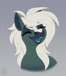Size: 1433x1643 | Tagged: safe, artist:airfly-pony, derpibooru import, oc, oc only, pony, eyes closed, female, gradient background, mare, open mouth, open smile, smiling, solo