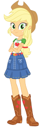 Size: 469x1344 | Tagged: safe, artist:invisibleink, derpibooru import, edit, edited screencap, screencap, applejack, human, better together, equestria girls, applejack's hat, belt, boots, clothes, cowboy hat, crossed arms, hat, missing accessory, shirt, shoes, simple background, skirt, solo, t-shirt, transparent background, vector