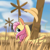 Size: 1080x1080 | Tagged: safe, artist:杏银花开, derpibooru import, fluttershy, pegasus, pony, female, mare, solo, sun hat, wheat, windmill, windswept mane