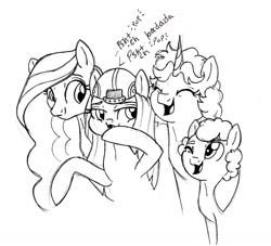 Size: 1422x1294 | Tagged: safe, artist:ask-y, derpibooru import, oc, oc only, earth pony, pony, unicorn, backwards ballcap, baseball cap, bust, cap, earth pony oc, eyelashes, hat, horn, laughing, lineart, one eye closed, smiling, traditional art, unicorn oc, wink