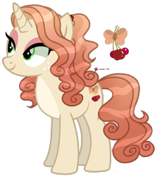 Size: 926x1036 | Tagged: safe, artist:dayspring-dawnyt, derpibooru import, oc, pony, unicorn, female, magical lesbian spawn, mare, offspring, parent:applejack, parent:cherry jubilee, parents:cherryjack, simple background, solo, transparent background