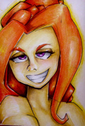 Size: 2005x2990 | Tagged: safe, artist:nolyanimeid, derpibooru import, adagio dazzle, equestria girls, bust, female, looking at you, smiling, smiling at you, solo, traditional art