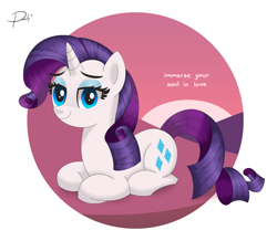 Size: 1654x1440 | Tagged: safe, artist:pearlymarshmallow, derpibooru import, rarity, pony, unicorn, advice, circle background, depression, field, hill, looking at you, love, lying down, outdoors, prone, radiohead, smiling, smiling at you, solo, street spirit, sunset