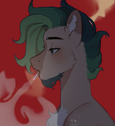 Size: 1737x1911 | Tagged: safe, artist:azaani, derpibooru import, oc, pegasus, pony, beard, bust, cigarette, facial hair, male, portrait, smoke, smoking, solo