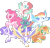 Size: 1280x1232 | Tagged: safe, artist:lilywolfpie-yt, derpibooru import, applejack, fluttershy, pinkie pie, rainbow dash, rarity, spike, twilight sparkle, pony, alternate design, colored wings, mane seven, mane six, multicolored wings, simple background, transparent background, wings