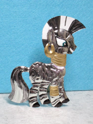 Size: 2140x2853 | Tagged: safe, artist:malte279, derpibooru import, part of a set, zecora, zebra, craft, embossing, irl, metal foil, photo, relief