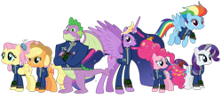 Size: 6264x3008 | Tagged: safe, artist:ponygamer2020, derpibooru import, applejack, fluttershy, pinkie pie, princess twilight 2.0, rainbow dash, rarity, spike, twilight sparkle, twilight sparkle (alicorn), alicorn, dragon, earth pony, pegasus, pony, unicorn, fallout equestria, the last problem, absurd resolution, applejack's hat, bags under eyes, candy, clothes, cowboy hat, crown, eyeshadow, fallout, fallout 76, flower, flower in hair, food, future, gigachad spike, granny smith's shawl, grey hair, group, hat, jewelry, jumpsuit, lollipop, looking at you, makeup, mane seven, mane six, older, older applejack, older fluttershy, older mane seven, older mane six, older pinkie pie, older rainbow dash, older rarity, older spike, older twilight, older twilight sparkle (alicorn), pip-boy 2000 mark vi, plushie, regalia, rubber duck, simple background, skunk stripe, smiling, smiling at you, teddy bear, teeth, transparent background, vault suit, vector, winged spike, wings