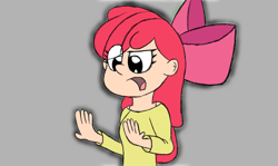 Size: 1370x817 | Tagged: safe, artist:myatoons, derpibooru import, apple bloom, human, hand, humanized, perplexed, solo