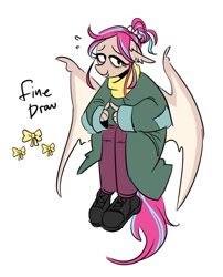 Size: 682x846 | Tagged: safe, artist:redxbacon, derpibooru import, oc, oc only, oc:fine draw, anthro, bat pony, bat pony oc, clothes, coat, cutie mark, patch, shoes, solo