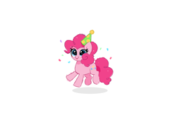 Size: 6800x4900 | Tagged: safe, artist:kittyrosie, derpibooru import, pinkie pie, earth pony, pony, absurd resolution, blushing, confetti, hat, party hat, simple background, smol, solo, tongue, tongue out, white background