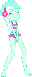 Size: 1280x3093 | Tagged: safe, artist:marcorulezzz, derpibooru import, lyra heartstrings, better together, equestria girls, turf war, barefoot, belly button, clothes, eyes closed, feet, simple background, sleeveless, solo, striped swimsuit, swimsuit, transparent background, vector