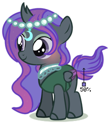 Size: 1280x1429 | Tagged: safe, artist:venomtwt-artistowo, derpibooru import, oc, oc only, changepony, hybrid, female, filly, foal, folded wings, full body, horn, interspecies offspring, offspring, parent:princess luna, parent:thorax, parents:thuna, shadow, show accurate, simple background, small wings, smiling, solo, standing, tail, transparent background, wings