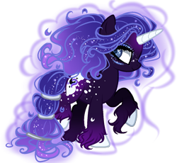 Size: 1183x1090 | Tagged: safe, artist:gihhbloonde, derpibooru import, oc, oc only, unicorn, base used, ethereal mane, eyelashes, female, hoof fluff, horn, makeup, parent:princess luna, raised hoof, raised leg, simple background, smiling, solo, starry mane, transparent background, unicorn oc