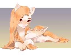 Size: 2300x1800 | Tagged: safe, artist:qawakie, derpibooru import, oc, oc only, pegasus, pony, braid, female, lying down, mare, pegasus oc, prone, solo, wings