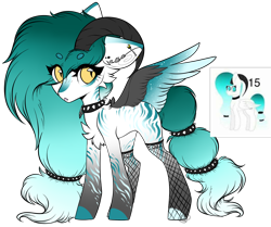 Size: 1752x1462 | Tagged: safe, artist:beamybutt, derpibooru import, oc, oc only, pony, base used, chest fluff, choker, ear piercing, eyelashes, female, fishnet stockings, horns, mare, piercing, simple background, spiked choker, transparent background, wings